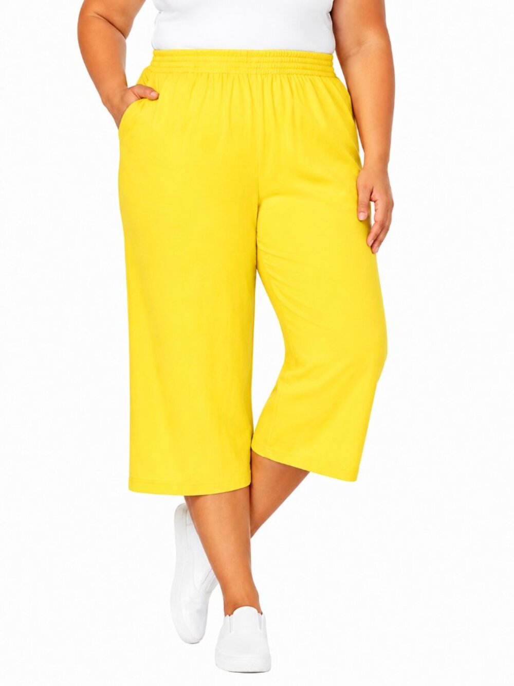Woman Within Plus Size Yellow Knit Pocket Capri Pants Size 1X NWT
